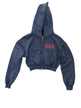 Gap x MadHappy Full Zip Cropped Mad Hoodie Women's TOP in Blue Size XS NWT $108